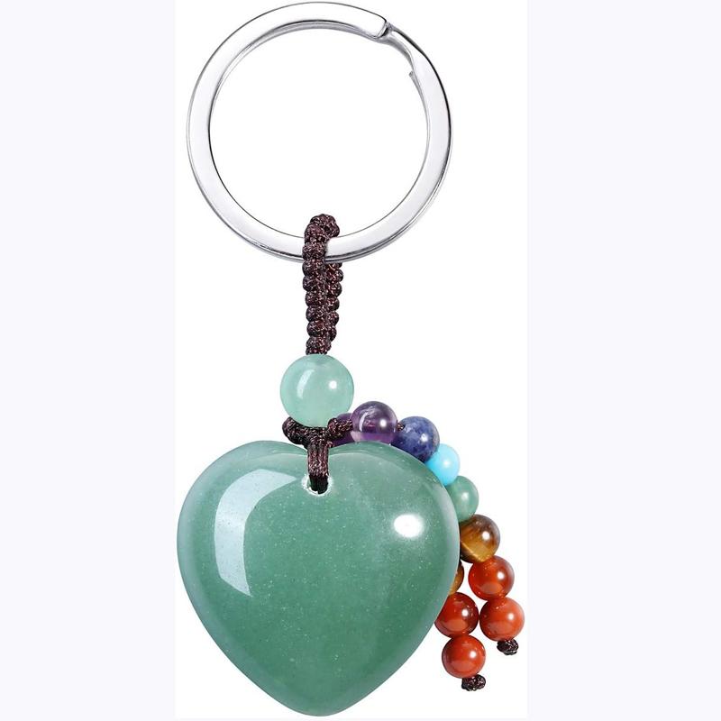Natural Rose Quartz Heart Crystal Keychain 7 Chakra Healing Gemstone Key Ring Charm for Women Girls