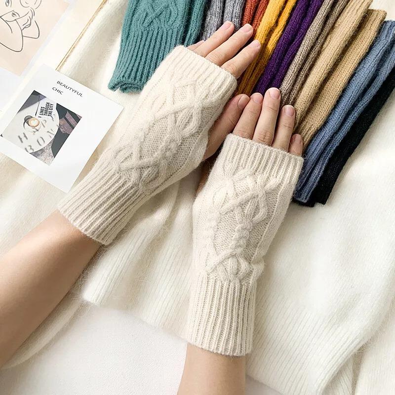 1 Pair Fashion Women Soft Cashmere Fingerless Arm Warm Winter Gloves Hand Long Warmer Mittens