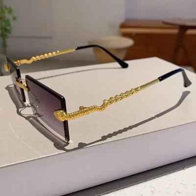 Men Women Rectangular Sunglasses Classic Sqaure Travel Fashion Glasses Luxury Brand Design Rimless Outdoor Eyewear Goggle
