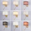LED Wall Lamp with USB Port Charging Spotlight Fabric Wall Sconce Lighting for Hotel Bedroom Bedside Reading Decor E27