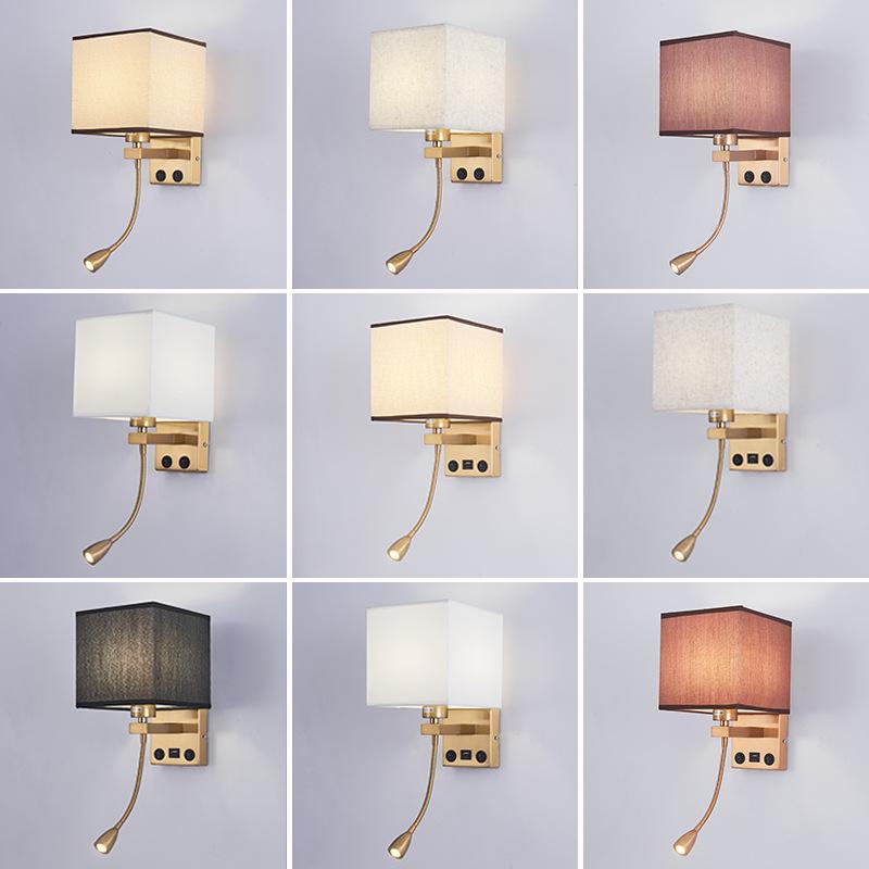 LED Wall Lamp with USB Port Charging Spotlight Fabric Wall Sconce Lighting for Hotel Bedroom Bedside Reading Decor E27