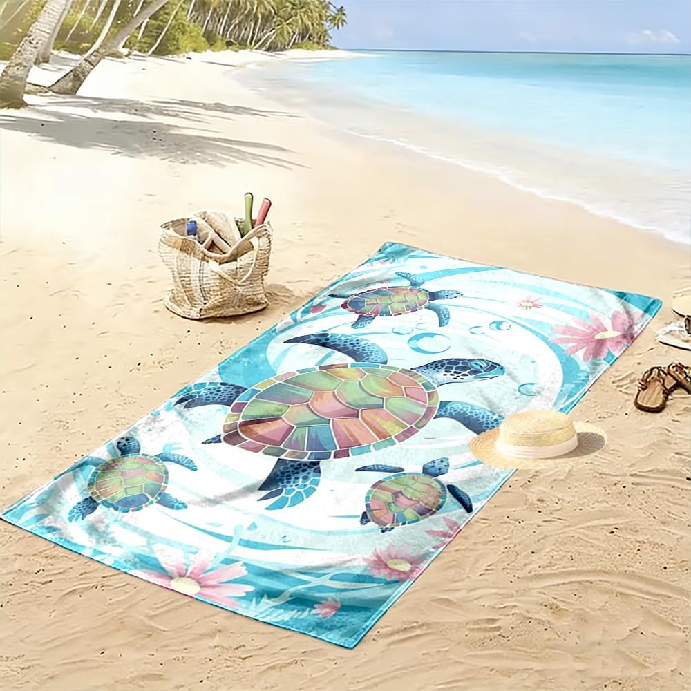 Sea Turtles and Floral Pattern Towel Beach towel quick-drying for travel outdoor sports jogging beach and swimming