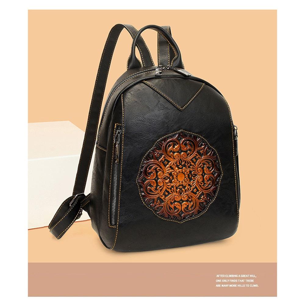 Women's Vintage Embossed PU Leather Backpack, Convertible 3-Way Casual Daypack, Lightweight Commuter Travel Backpack Purse