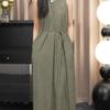 French Retro Pocket Dress Women's Summer Thin and Meat-covered Fashion Waist Sleeveless Versatile Loose Pleated Suspenders