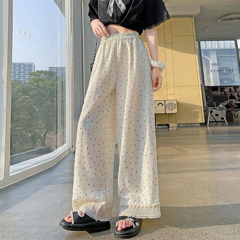 

Polka Dot Lace Trim Wide-Leg Summer Pants - Women s 2026 New Style Slimming Draping Straight-Leg Casual Trousers 4XL [Recommended 181-200 Jin]