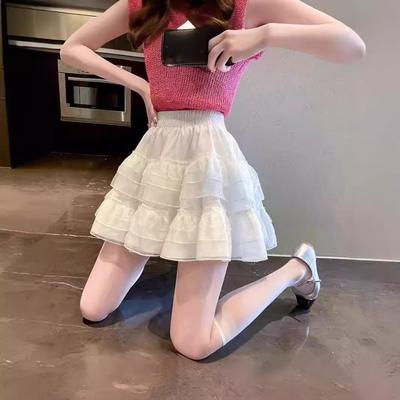 White Lace High-Waist A-Line Midi Skirt - Women's Spring/Autumn Korean Style