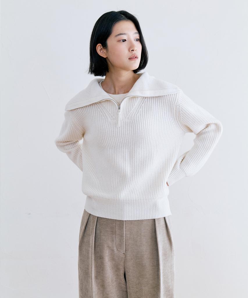NOTIA Half Join Zip-Up Knit - Ivory