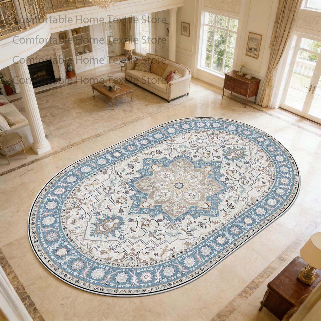 European Luxury Style Oval Living Room Carpet Decoration Bedroom Bedside Non-slip Soft Rug Washable Short Velvet Fluffy Foot Mat