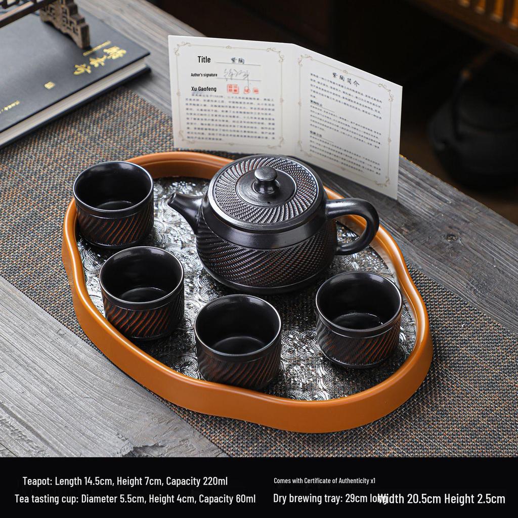 Purple Clay Kung Fu Teapot Set: Includes One Teapot, Six Cups, and Tray - Luxurious Retro Design for Home Tea Brewing