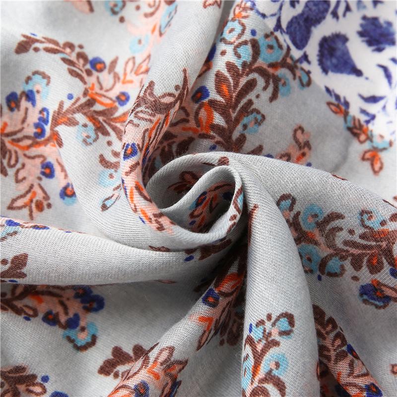 Women'S Four Seasons Fresh And Elegant Blue Floral Tassel Cotton And Hemp Scarf Sunscreen Shawl Multi Functional Dual Purpose Scarf Silk Scarf