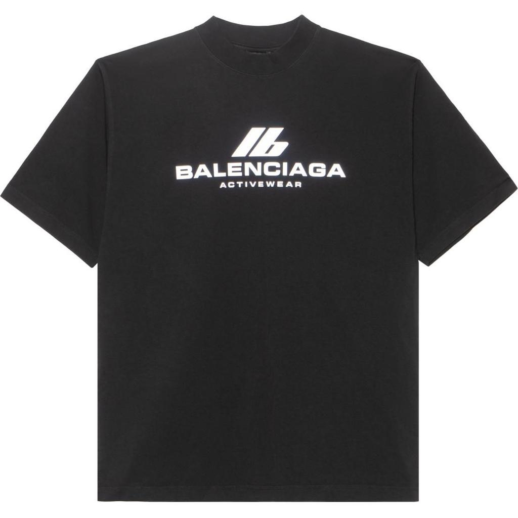 Balenciaga Activewear Logo Letter Print Crew Neck Short Sleeved SS24 T Shirt Loose Fit Unisex Black 764235TQVT91083