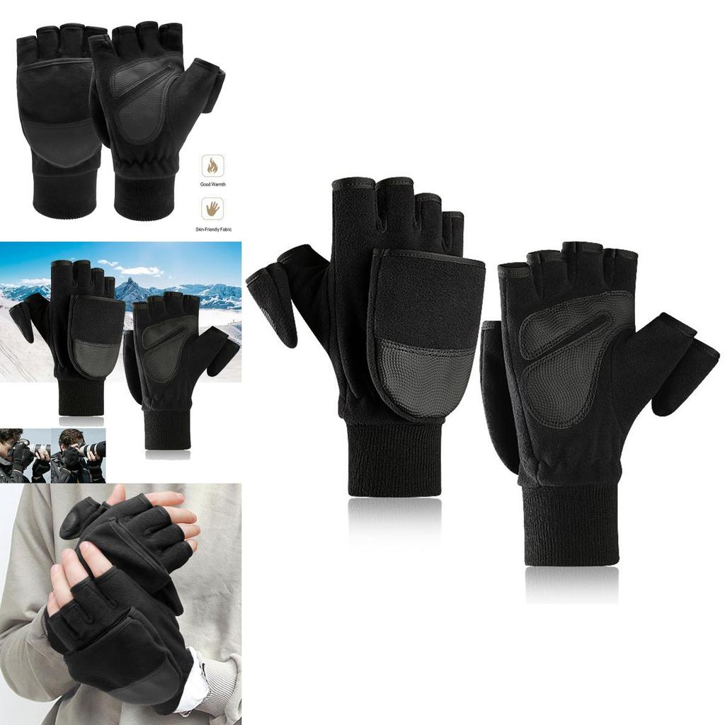 Warm Men Winter Fliptop Gloves Fingerless Convertible Cycling Photograph Mittens
