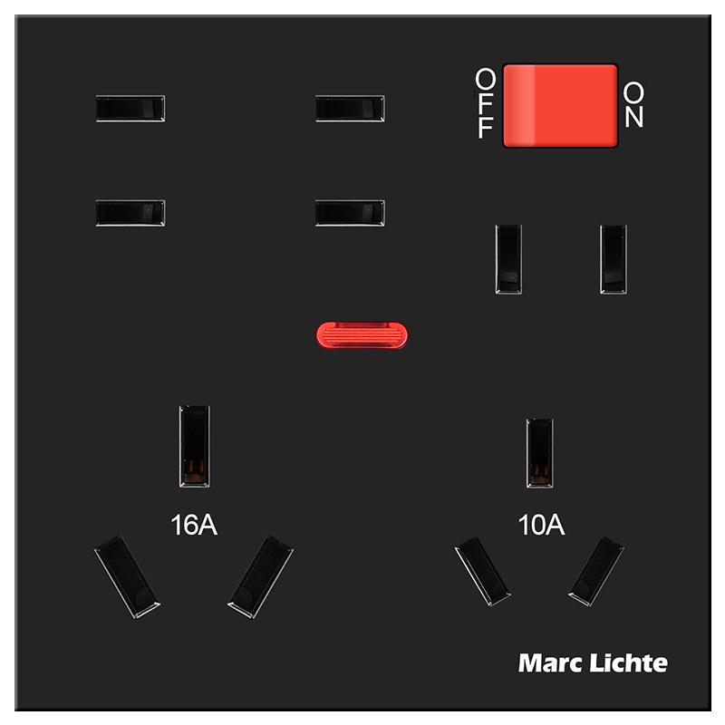 86-Type Concealed 16A High-Power AC Wall Socket with 10A Two/Three-Pin Plug and Switch