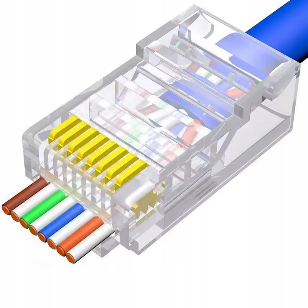 Rosfix Wtyki RJ45 6e EasyPass – Przelotowe Wtyki Sieciowe UTP | 100 Szt. | Kategoria 6e | 8P8C | Do Skrętki LAN