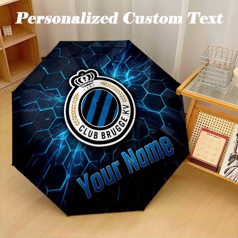 8 Rib Auto Folding Umbrella Club Brugge FC Print Custom Name Text Portable Rain Gear