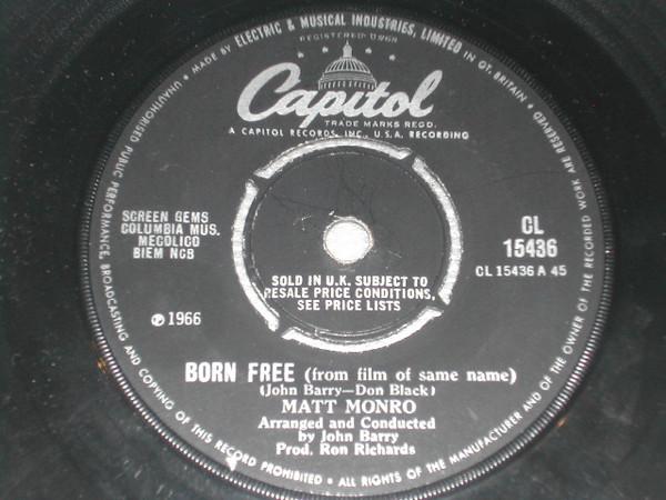 

7inch Record MATT MONRO - Born Free CL15436 Capitol Records 1966 UK Pop Used