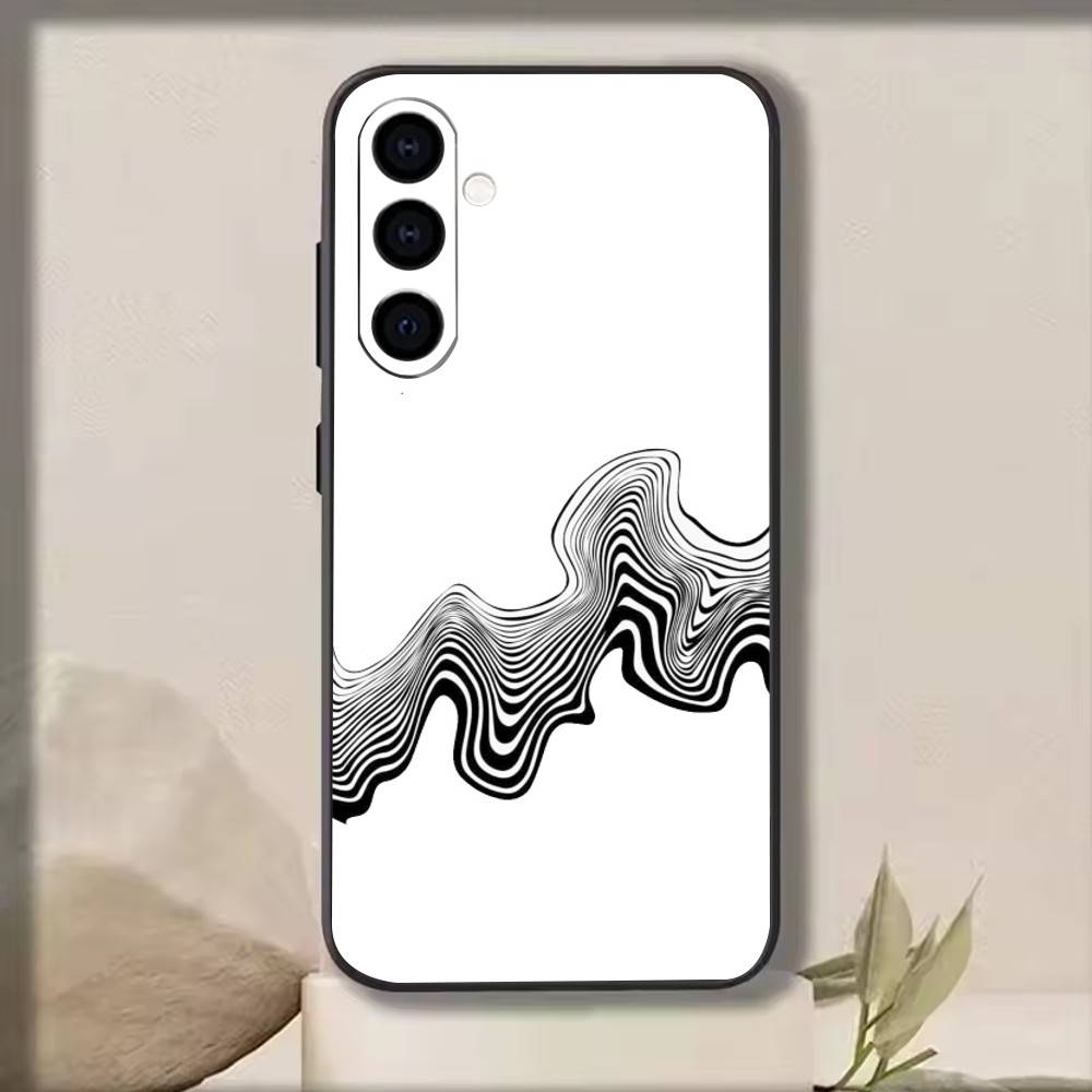 Abstract Wavy Line Art Design   Phone Case Black Silicone Soft For Samsung Galaxy A73,A72,A71,A70,A53,A52,A51