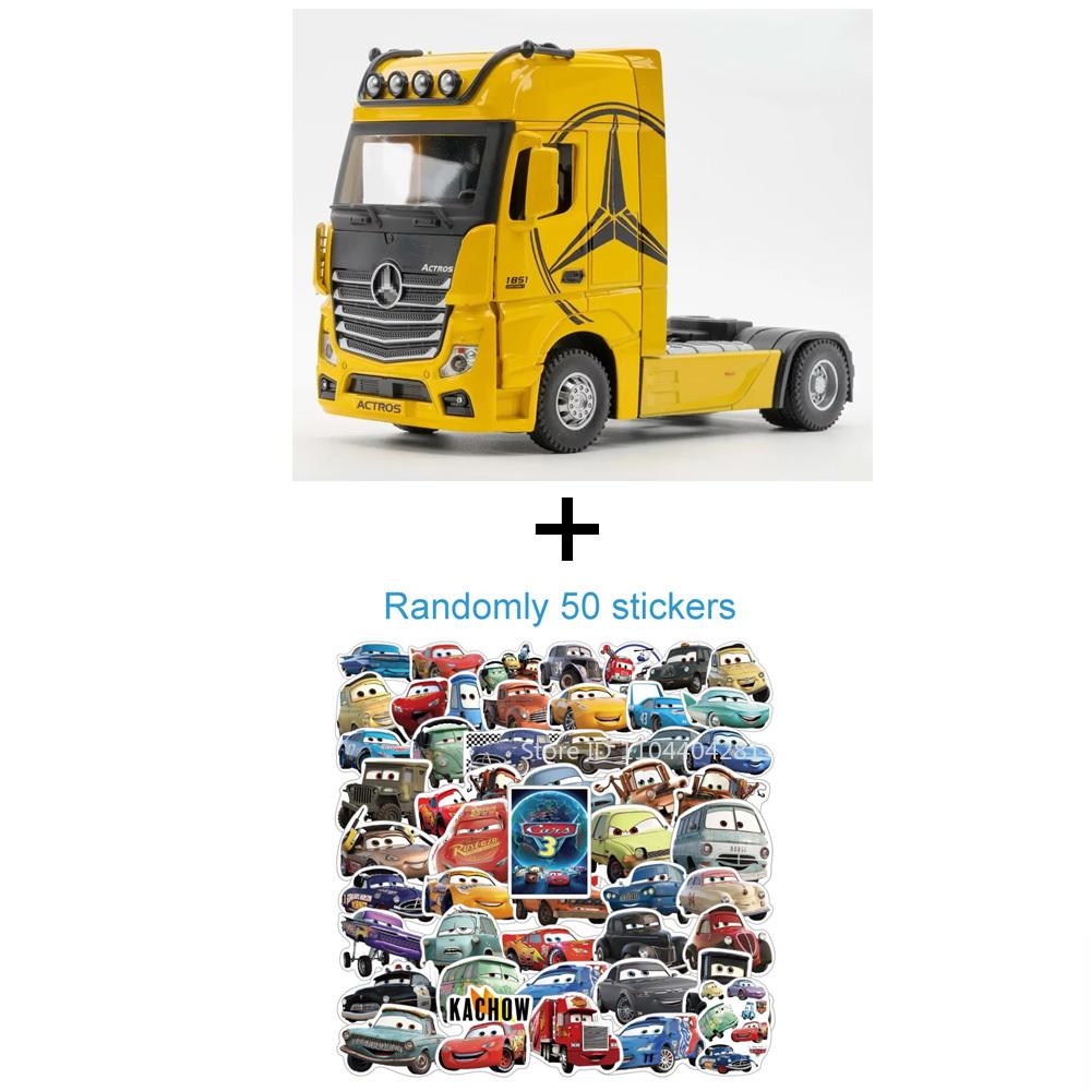 1:36 Actros Alloy Trailer Truck Models Toys Diecast Car Doors Openes Sound Light Rubber Tires Miniature Vehices Children's Gifts