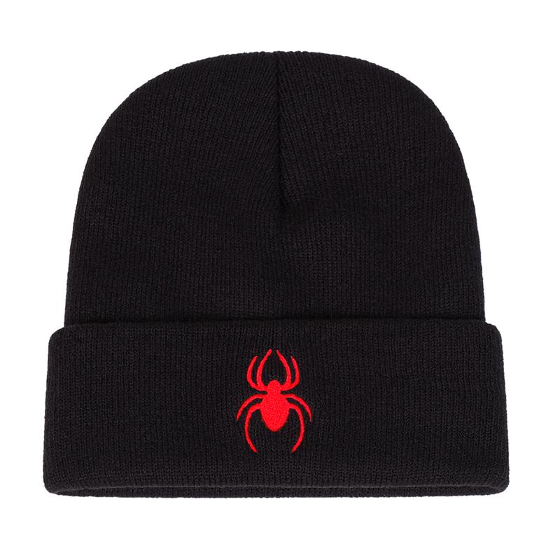 Unisex Spider Embroidery Beanies Hat Autumn Winter Warm Knit Cap for Women Men Travel Vacation Hats Caps