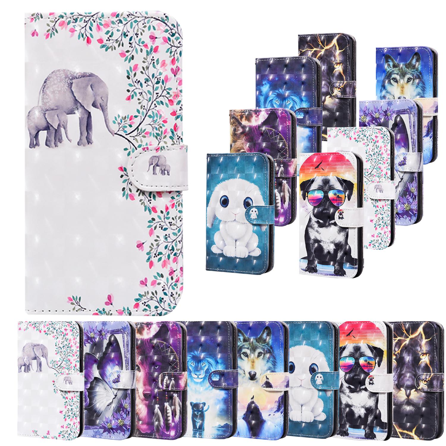 

Чехол для телефона с 3D рисунком животных, кошелек из искусственной кожи, откидная подставка, чехол для iPhone 12 Mini, Samsung, Huawei, Xiaomi, Moto