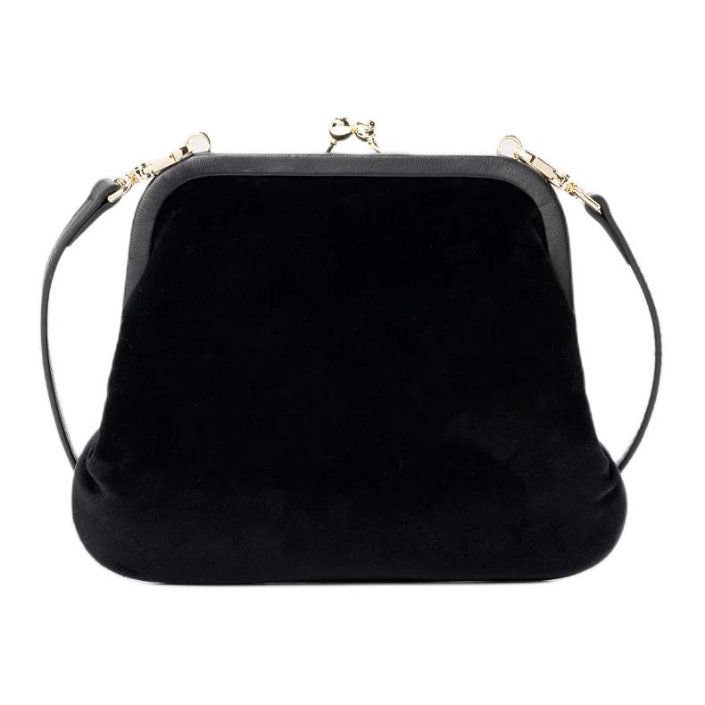 VIVIENNE WESTWOOD Saturn Logo Detachable Shoulder Strap Velvet Shoulder Crossbody Clutch Women Bags Black 4B01000IWW00ZLN401