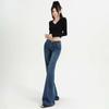 Retro Blue Spicy Girl Low-Rise Micro Flare Jeans: Women's American Style Stretchy Slimming Floor-Length Pants