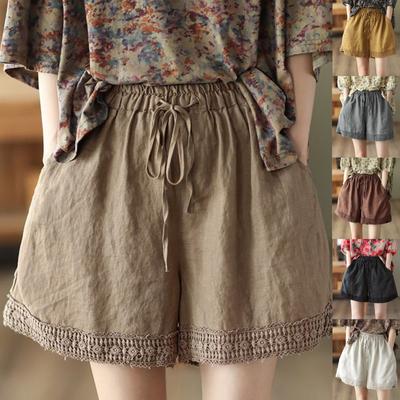 Women's Fashion Casual Retro Hollow Crochet Cotton Linen Lace Straight Shorts