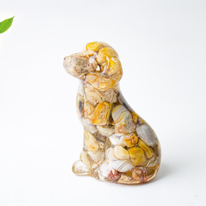 Resin Dog Figurine With Natural Crystal For Office Desk Decor And Home Gift