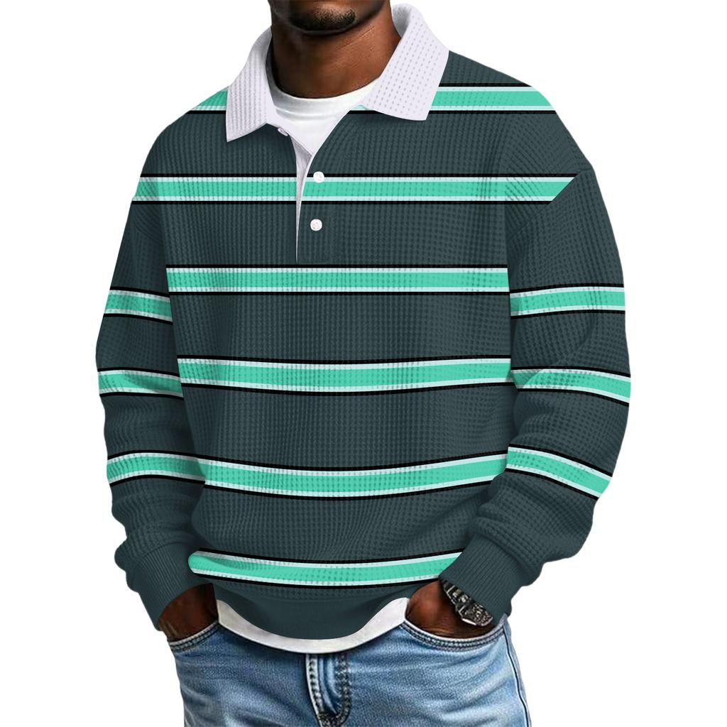 Men's Color-Block Collar Long-Sleeve Casual Top