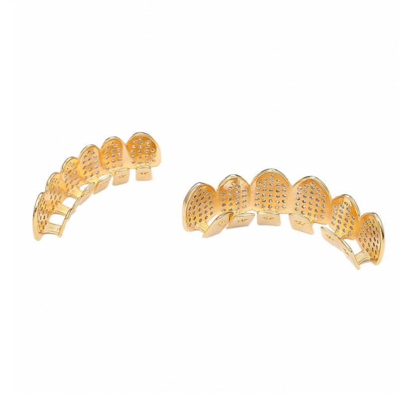 Hip Hop Iced Out Gold Teeth Grillz Set Zircon Jewelry Top Botom Grills Mens Body Bling Cubic Zirconia Jewelry