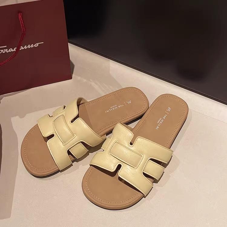 

Soft leather version~ Internet celebrity soft-soled cool slippers women wear 2025 summer new beach shoes fairy style skirt 35 жовтий