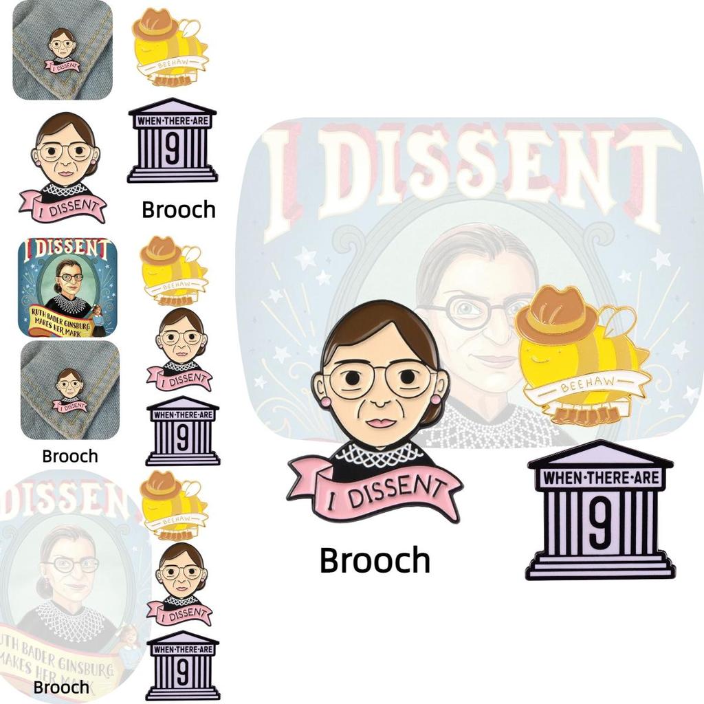 European And American Cartoon Kingsberg Dissent Judge Ruth Bader Ginsburg Brooch Pin
