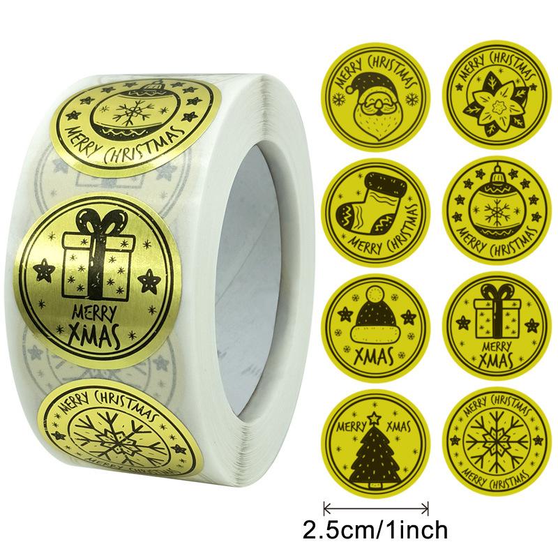 500Pcs Merry Christmas Stickers Pvc Black Background  Stamping Adhesive Labels Christmas Gift Sealing Stickers
