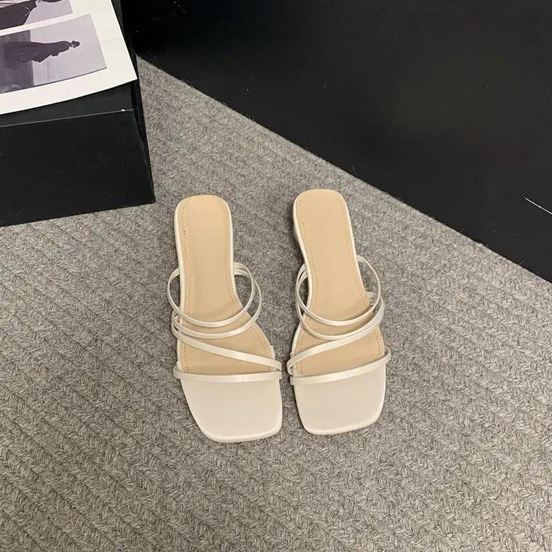 Fashion Comemore Thin Strap Thick Heel Women Sandals 2025 High Heel Slippers Large Size 42 Women's Shoes Slipper Block Heels for Women