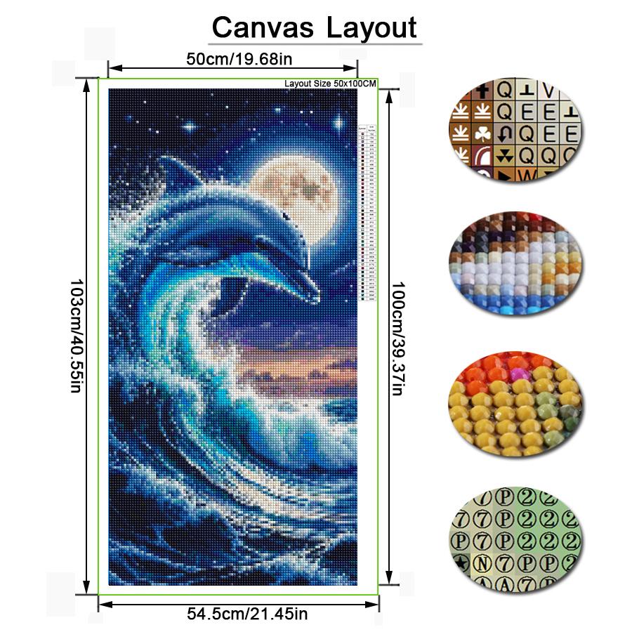 Mond Delphin Wellen Große Größe Diamantmalerei Meerestiere DIY Voll Quadratisch Rundbohrer Strass Stickerei Mosaik Kreuzstich Sets Wanddekoration