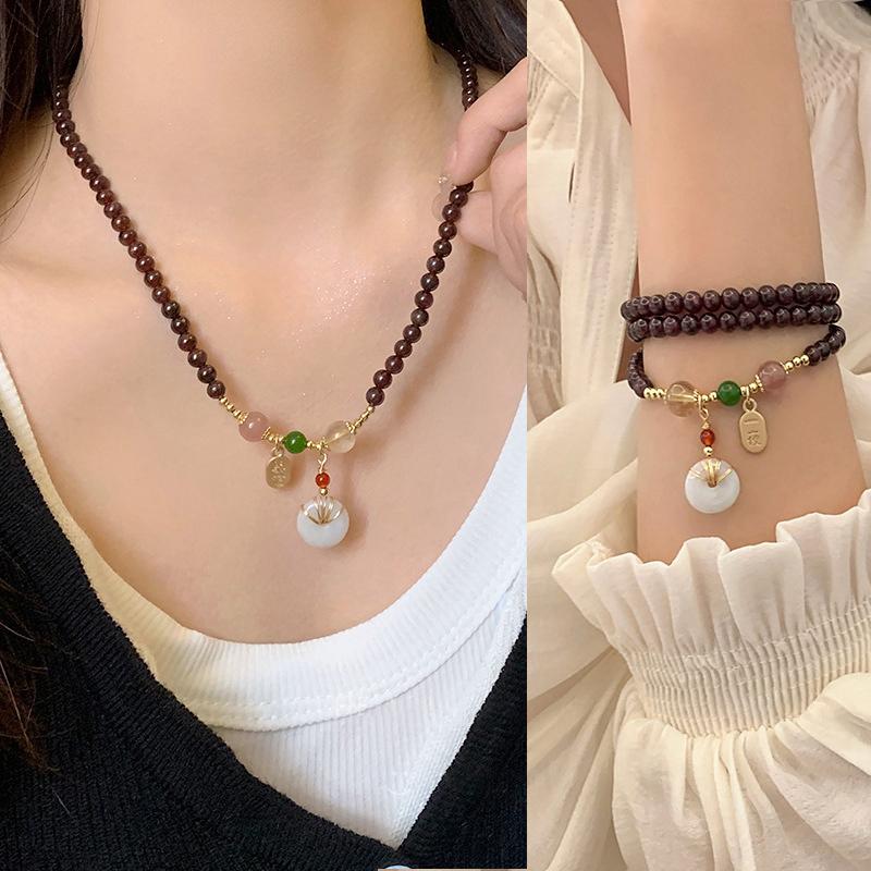 Kadınlar İçin Çoklu Daire Garnet Bileklik Niş Tasarım Anlayışına Sahip Ins Retro Bileklik Kolye Olarak Kullanılabilir