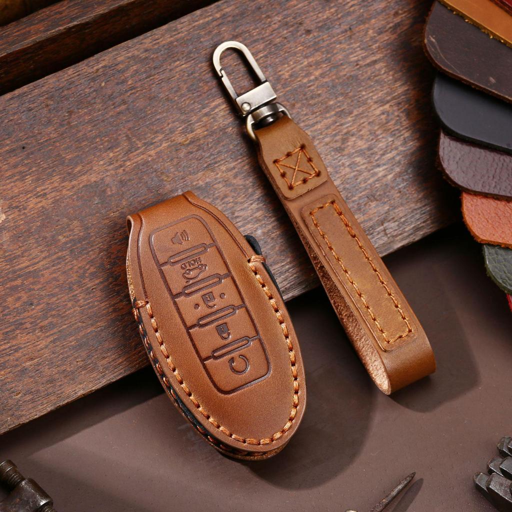 Premium Handmade Leather Car Key Cover for Nissan - All-Inclusive Protection