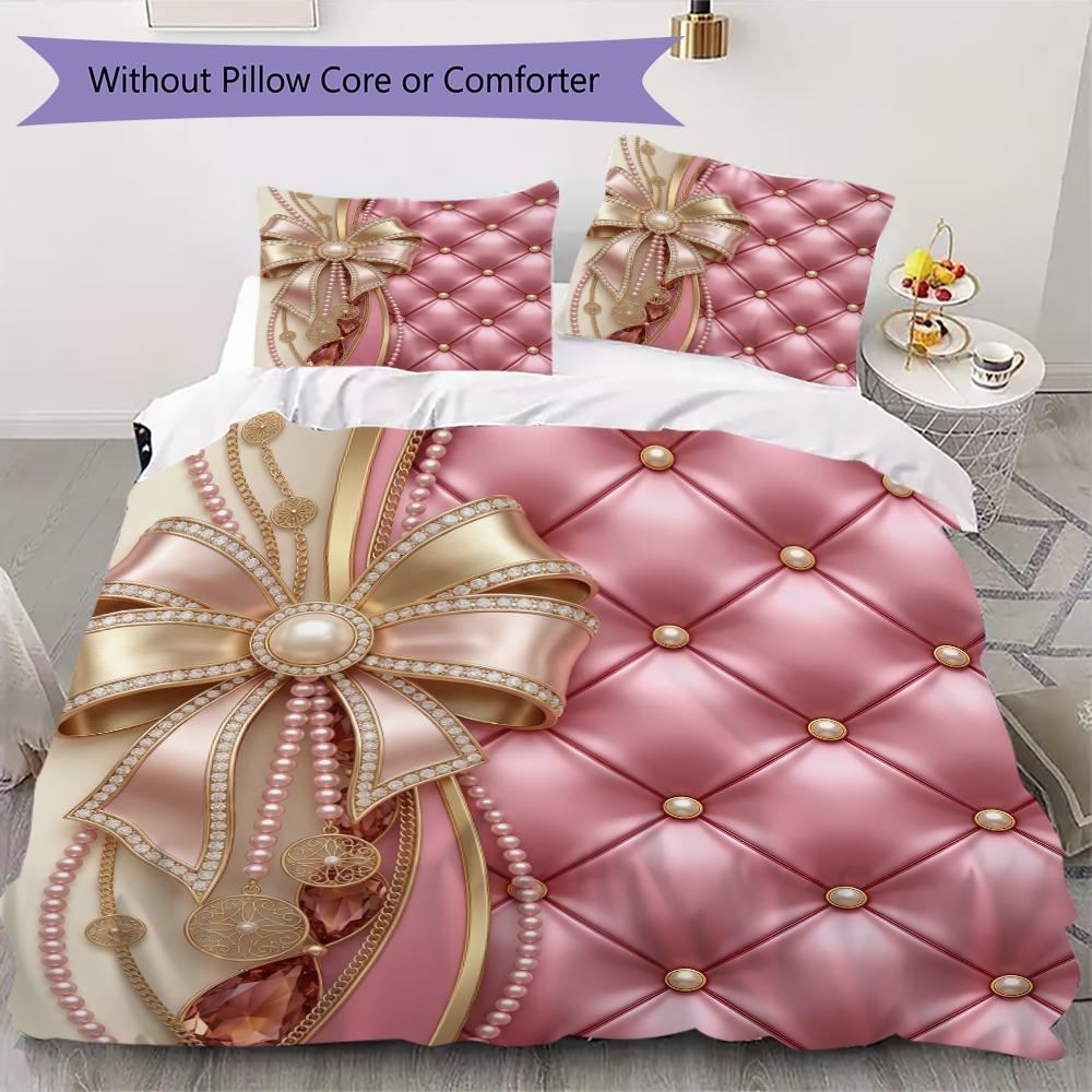 Gorgeous Bow Pattern Bedding Uilt Set Uilt Cover Pillowcase Home Decoration Birthday Gift (1 * Duvet Cover + 2 * Pillowcase  Without Core)