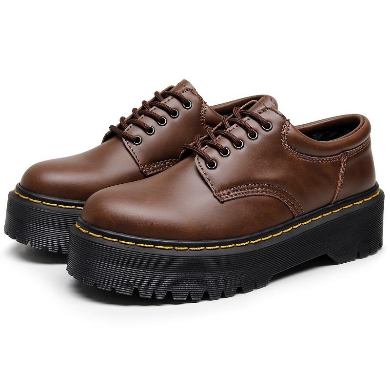 Thick-soled 5-hole punk thick leather shoes Crazy Horse leather British round head casual student muffin bottom short boots men