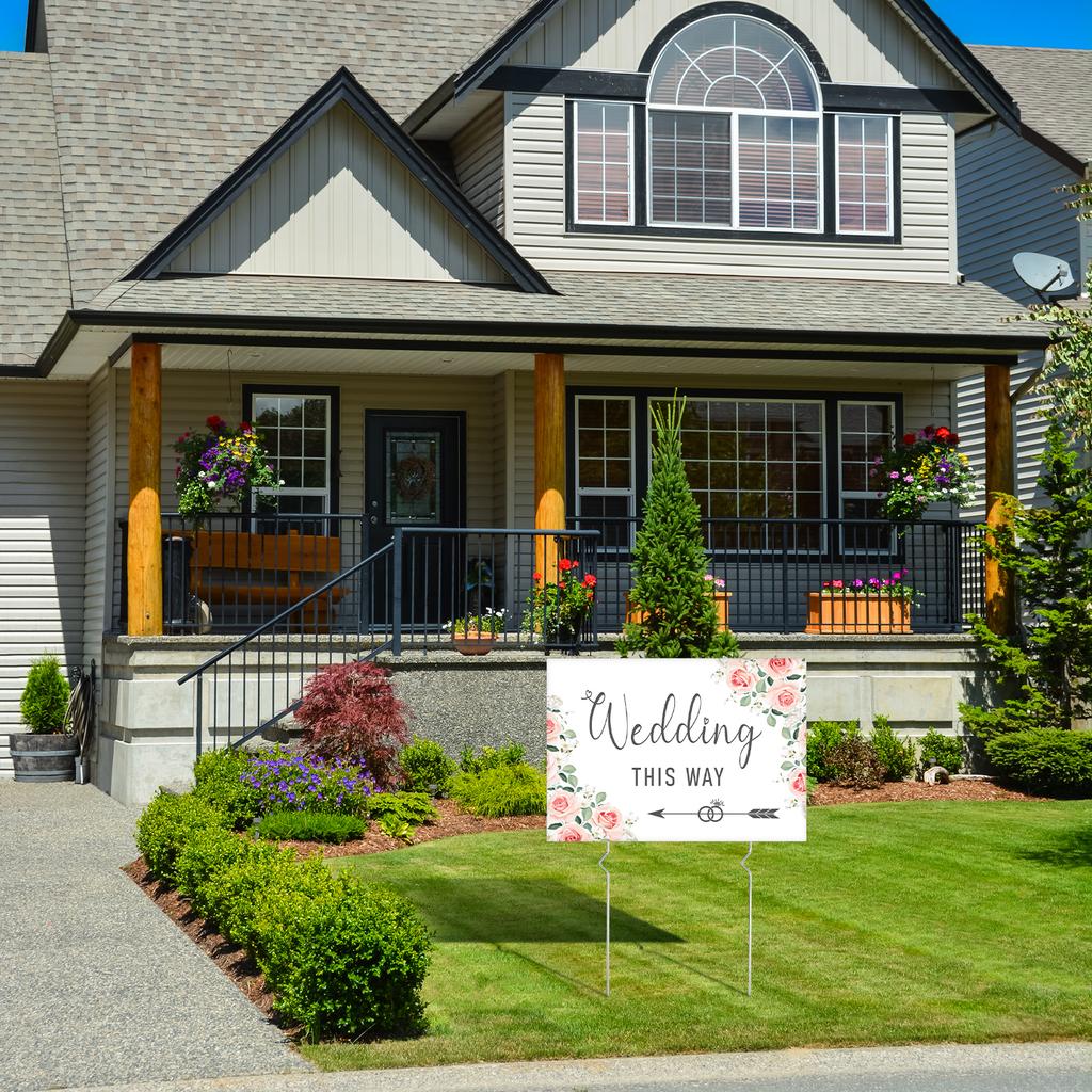 6 Pcs Wedding This Way Directional Road Sign Wedding Parking Directions Sign With 12 Pcs Stakes Welcome To Our Wedding Sign Doub