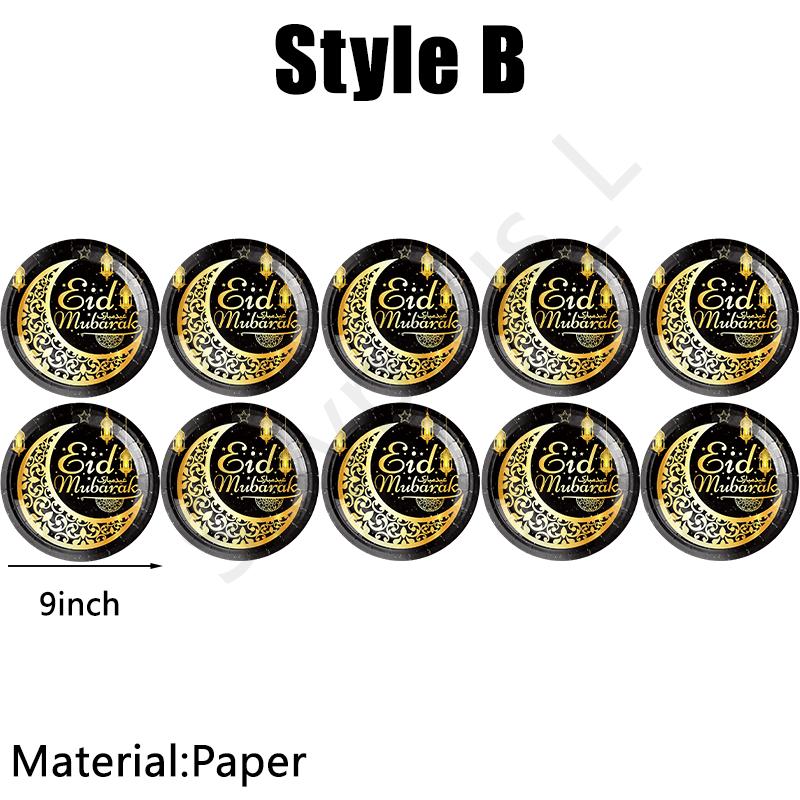 10PCS/1Pack Ramadan Eid Disposable Tableware Oil Waterproof Paper Plate Set Islamic Muslim Party Supplies for Dinner Celebration