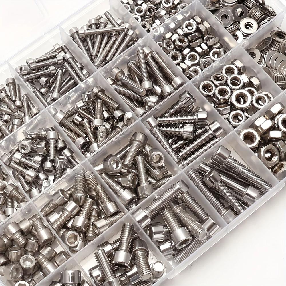240pcs Stainless Steel Bolt Nut Kit Hexagonal Screw Classification Kit Flat Washer Spring Washer Set Tool Screw Assortment