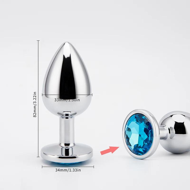 3 Sizes Metal Anal Plug Smaller Smooth Stainless Steel Butt Plug Colorful Crystal Round Anus Plug Adults Anal Sex Toys For Women
