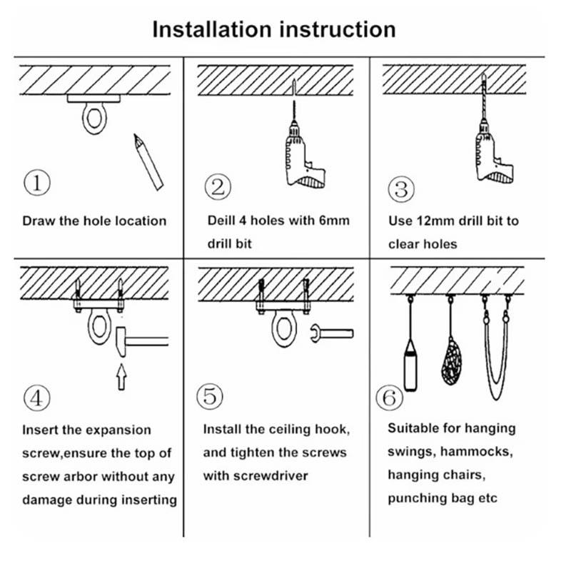 Heavy-Duty Wall Ceiling Mount Hooks  Stainless Steel Swing Chair Brackets with Eye Plate for Secure Installations