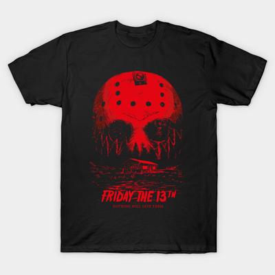 Herren Schwarzes T-Shirt mit Aufdruck Freitag der 13. Filmplakat No-Cut Transferpapier Druck Baumwoll-T-Shirt
