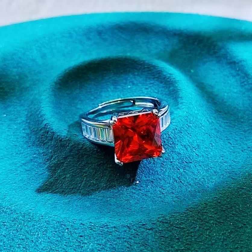 Square Zircon Ring Women'S Inlaid High Carbon Diamond Light Luxury Versatile Design High-Grade Pink Diamond Ring