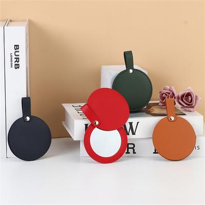 Mini Portable Leather Flip-Top Vanity Mirror Simple Round Cosmetic Mirror for Women Handheld Makeup Compact Mirror Girl's Gift