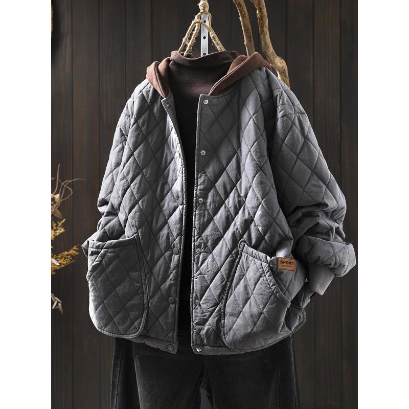 Damen Übergröße Kapuzen Steppjacke aus Baumwolle mit großen Taschen - Lässiger lockerer Schnitt, Dick gefütterte Oberbekleidung.