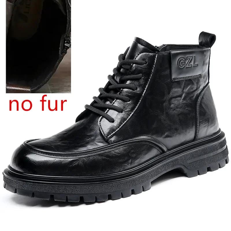 FashionLeather Boots Man Winter High Top Classic Basic England Black Men's Ankle Boots Fashion Young Plush Warm Trendy All-match Shoes