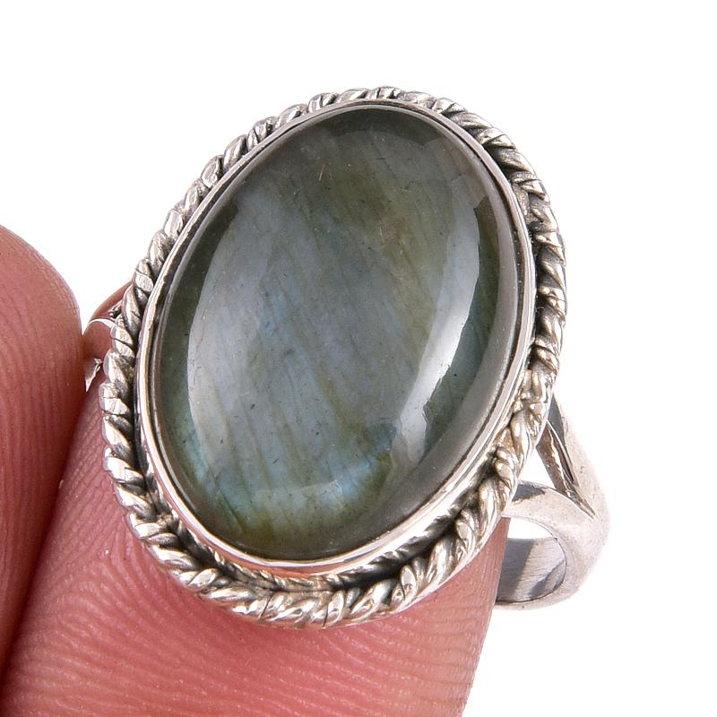 

Natural Labradorite Gemstone 925 Solid Sterling Silver Jewelry Ring Size 10 D9D19